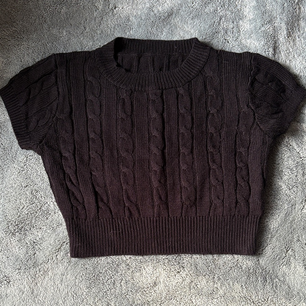 SHEIN Black Cable Knit Short Sleeve crop top